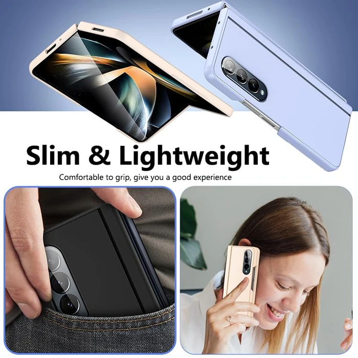 YQODSZ for Samsung Galaxy Z Fold 4 Case [Hidden Magnetic Kickstand], Z Fold 4 5g Kickstand Phone Case Slim Hard PC Bumper Shockproof Support Wireless Charging Z Fold4 5g Stand Case Lightpurple by YQODSZ - Image 6