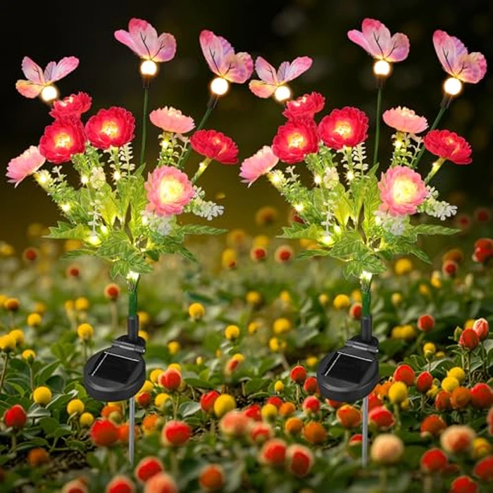 Solar Garden Lights,Solar Lights Outdoor Waterproof with Butterfly Flower,2 Pack Solar Powered Outdoor Lights,Solar Lights for Outside,Garden Lights Patio Yard Decor,Gifts for Fathers Day Dad Grandpa by WOOKTECH - Used - Like New condition