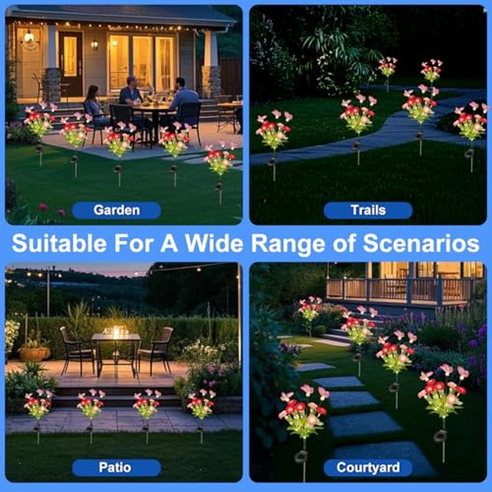 Solar Garden Lights,Solar Lights Outdoor Waterproof with Butterfly Flower,2 Pack Solar Powered Outdoor Lights,Solar Lights for Outside,Garden Lights Patio Yard Decor,Gifts for Fathers Day Dad Grandpa by WOOKTECH - Image 6
