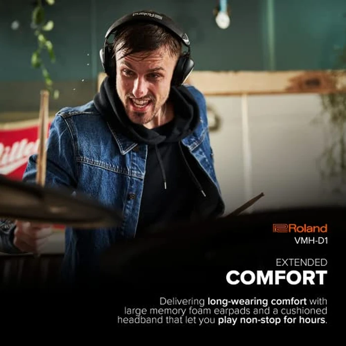 Roland VMH-D1 V-Drums Headphones | Designed by Roland & V-Moda for V-Drums & All Electronic Drum Kits | Immersive Sound | Extended Comfort | Long Cable for Tangle-Free Drumming by Roland - Image 2