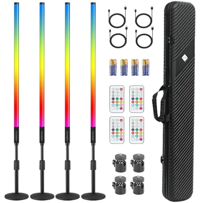 ZDMDRGB 4ft RGB Led Tube Light Bar Stand with Carrying Case 5000mAh Battery 500+ Lighting Effects Music Sync for DJ Party Wedding Dance Video Studio Photo Booth Stage Lighting(4 Pack with case) by ZDMDRGB - Image 1