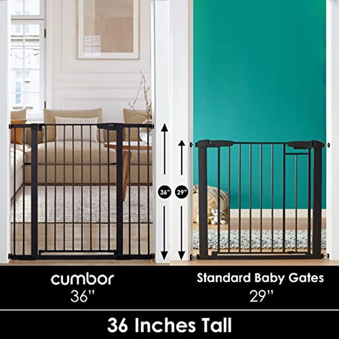 Cumbor 36" Extra Tall Baby Gate for Dogs and Kids with Wide 2-Way Door, 29.7"- 46" Width, and Auto Close Personal Safety for Babies and Pets, Fits Doorways, Stairs, and Entryways, Black by Cumbor - Image 2