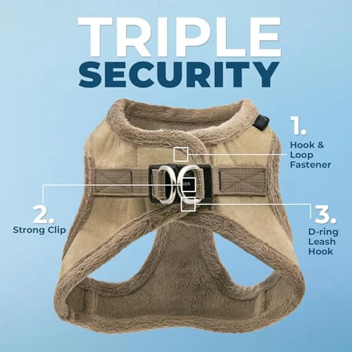 Best Pet Supplies - All Weather Mesh/Plush, Reflective, No Pull Harness for Small, Medium Dogs, Cats - Secure with Hook & Loop Fastener, Buckle, Double D-Rings - Latte Suede, L by Best Pet Supplies - Image 2