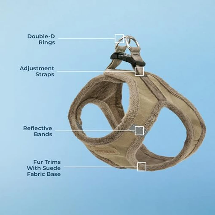 Best Pet Supplies - All Weather Mesh/Plush, Reflective, No Pull Harness for Small, Medium Dogs, Cats - Secure with Hook & Loop Fastener, Buckle, Double D-Rings - Latte Suede, L by Best Pet Supplies - Image 3