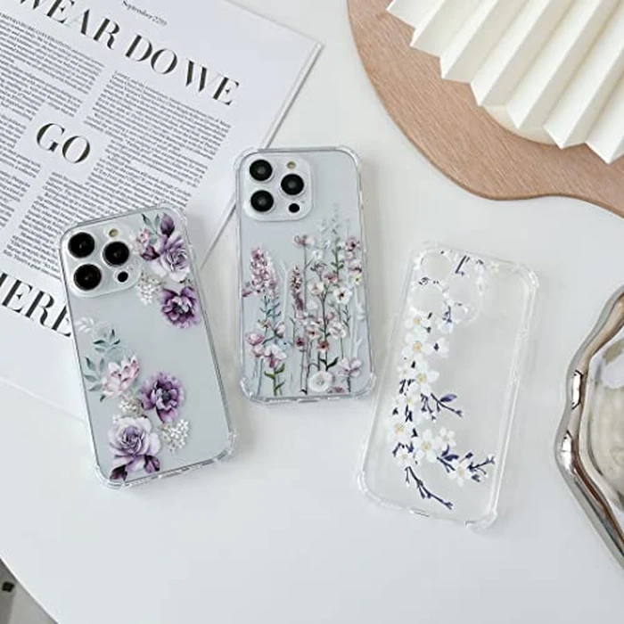 DEFBSC Soft Case Compatible with iPhone 13 Pro, Clear Floral Flower Pattern Print Design Flexible TPU Shockproof Cover for Women Girls,Flower Protective Phone Case, Purple Peony by DEFBSC - Image 3