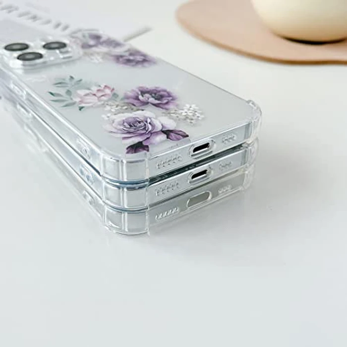 DEFBSC Soft Case Compatible with iPhone 13 Pro, Clear Floral Flower Pattern Print Design Flexible TPU Shockproof Cover for Women Girls,Flower Protective Phone Case, Purple Peony by DEFBSC - Image 5