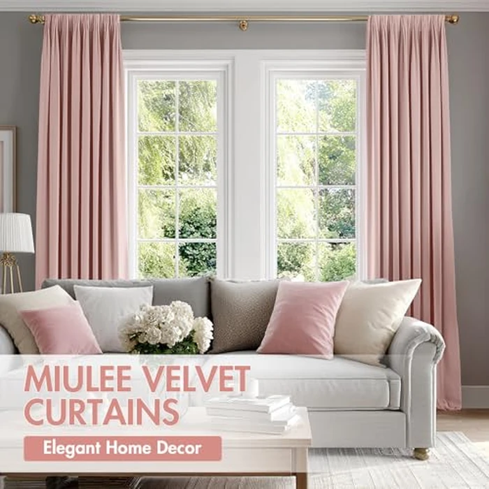 MIULEE Baby Pink Velvet Curtains Thermal Insulated Blackout Curtain Drapes for Bedroom Living Room Darkening 84 Inches Long Curtains Panels Rod Pocket Set of 2 by MIULEE - Image 5
