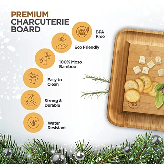 Charcuterie Boards Gift Set - Bamboo Cheese Board Set Charcuterie Tray & Serving Platter for Hosting & Entertaining, Wooden Cheese Platter, Kitchen Gifts for Women, Gifts for Home, Wedding & Birthday by Bambüsi - Image 6