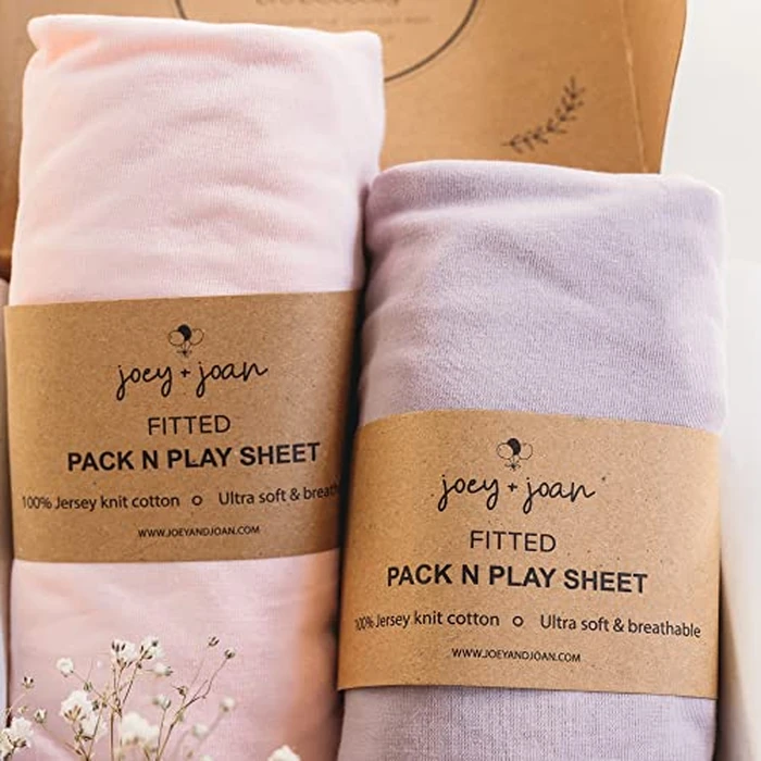 Pack and Play Sheets Fitted - Compatible with Graco Pack n Play Playard Crib and Other 27 x 39 Inch Playpen Mattress - Snuggly Soft 100% Jersey Cotton - Pale Pink + Lilac - 2 Pack by Joey + Joan - Used - Very Good condition - US$23.34