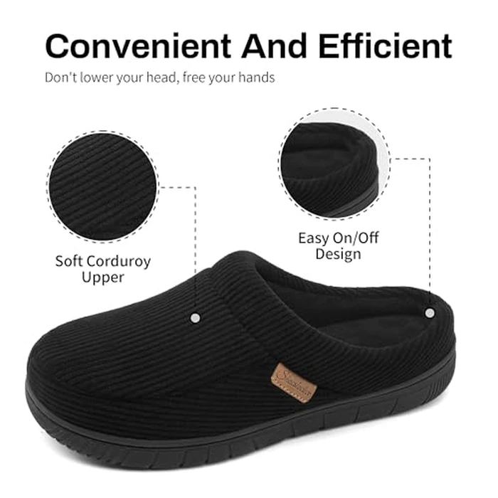 shoeslocker Mens Slippers Moccasin House Shoes Soft Memory Foam Slip-on Indoor/Outdoor, Black, Size 13-14 D(M) US by shoeslocker - Image 3