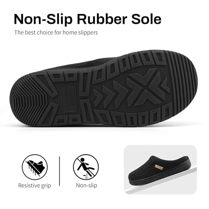 shoeslocker Mens Slippers Moccasin House Shoes Soft Memory Foam Slip-on Indoor/Outdoor, Black, Size 13-14 D(M) US by shoeslocker - Image 5