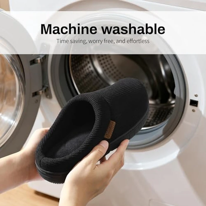 shoeslocker Mens Slippers Moccasin House Shoes Soft Memory Foam Slip-on Indoor/Outdoor, Black, Size 13-14 D(M) US by shoeslocker - Image 6