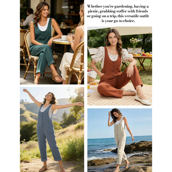 Yeokou Womens Overalls Linen Cotton Jumpsuits Loose Casual Jumpers with Pockets(Brown-S) by Yeokou - Image 6