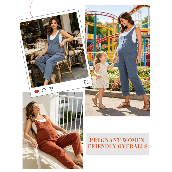 Yeokou Womens Overalls Linen Cotton Jumpsuits Loose Casual Jumpers with Pockets(Brown-S) by Yeokou - Image 7