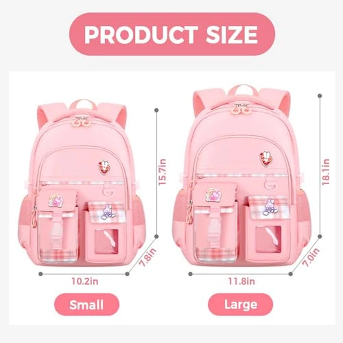 Cute Backpack for Teen Girls Kids Kawaii Bookbag Elementary Middle School Student Back Packs Aesthetic Travel Daypack Ages 6-8 8-10 10-12 (Pink,S) by MININAI - Image 2