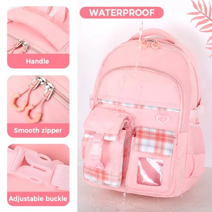 Cute Backpack for Teen Girls Kids Kawaii Bookbag Elementary Middle School Student Back Packs Aesthetic Travel Daypack Ages 6-8 8-10 10-12 (Pink,S) by MININAI - Image 5