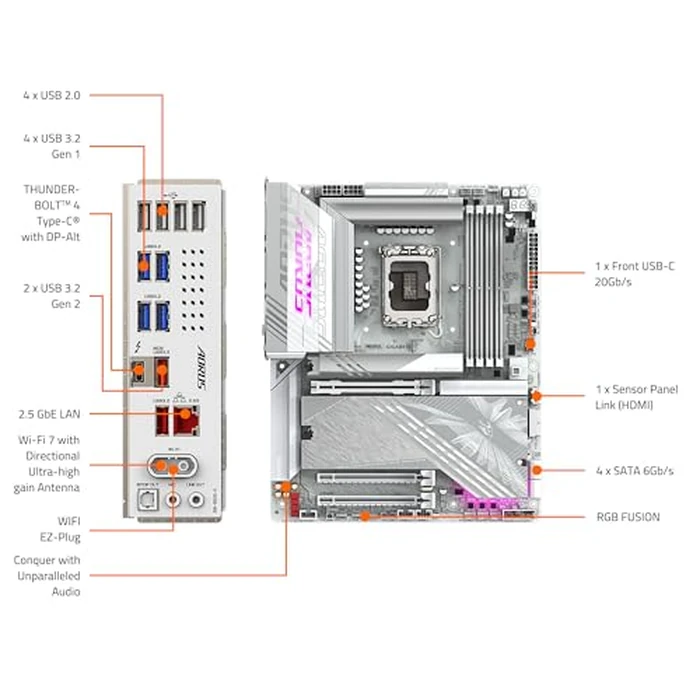 GIGABYTE Z890 AORUS Elite X ICE Intel Core Ultra (Series 2) LGA 1851 Motherboard, ATX, DDR5, 5X M.2, PCIe 5.0, Thunderbolt 4, WIFI7, 2.5GbE LAN, EZ-Latch by GIGABYTE - Image 5