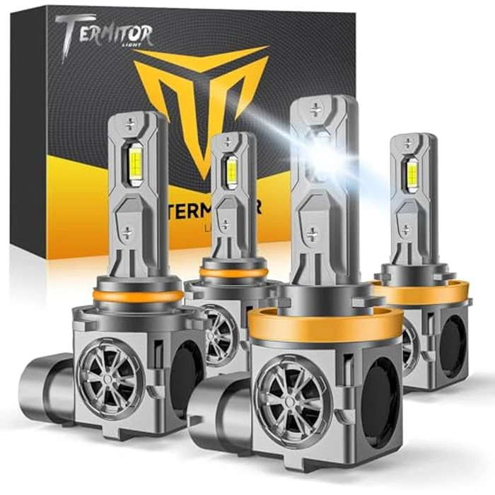 Termitor Upgraded H11 9005 Light Bulbs Combo, 100,000LM 1200% Super Bright H9 H8 Bulbs, 85000+Hrs Long Life, 1:1 Halogen Fit Plug-N-Play H9 H8 HB3 Lights Kit, 6500K White, Pack of 4 by Termitor - Image 1