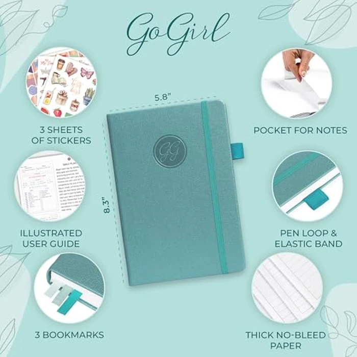 GoGirl Self-care Journal - Daily Mental Health Notebook with Mood & Wellness Trackers - Personal Development, Meditation & Reflection Journal for Women - Hardcover, Lasts 3 Months (Aquamarine) by GoGirl - Image 2