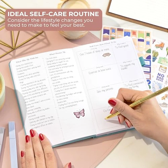 GoGirl Self-care Journal - Daily Mental Health Notebook with Mood & Wellness Trackers - Personal Development, Meditation & Reflection Journal for Women - Hardcover, Lasts 3 Months (Aquamarine) by GoGirl - Image 4