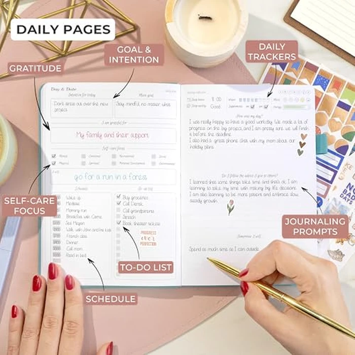 GoGirl Self-care Journal - Daily Mental Health Notebook with Mood & Wellness Trackers - Personal Development, Meditation & Reflection Journal for Women - Hardcover, Lasts 3 Months (Aquamarine) by GoGirl - Image 6