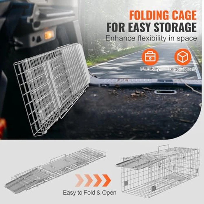 VEVOR Live Animal Cage Trap, 24" x 8" x 8" Humane Cat Trap Galvanized Iron, Folding Animal Trap with Handle for Rabbits, Stray Cats, Squirrels, Raccoons, Groundhogs and Opossums by VEVOR - Image 6