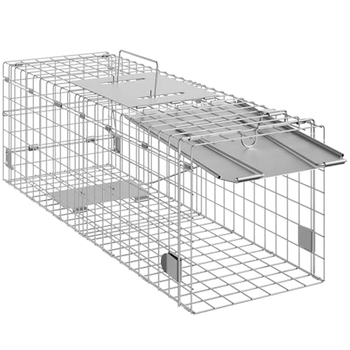 VEVOR Live Animal Cage Trap, 24" x 8" x 8" Humane Cat Trap Galvanized Iron, Folding Animal Trap with Handle for Rabbits, Stray Cats, Squirrels, Raccoons, Groundhogs and Opossums by VEVOR - Image 9