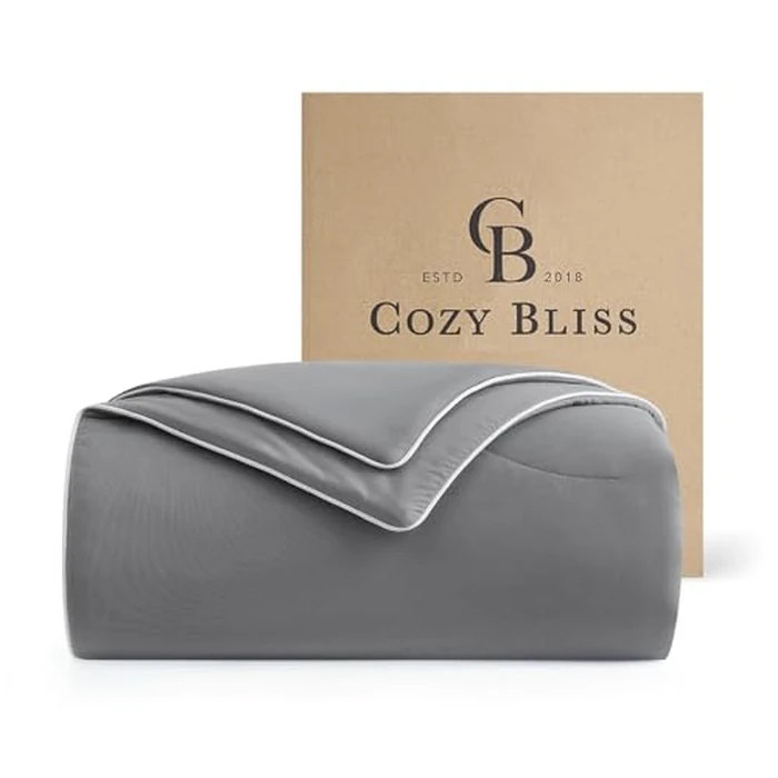 Cozy Bliss Cooling Comforter Queen Size, Reversible Lightweight Cooling Blankets for Hot Sleepers and Night Sweats, Q-Max>0.45 Soft Breathable Silky Smooth Summer Comforter, Dark Grey, 90"x90" by Cozy Bliss - Used - Very Good condition - US$47.02