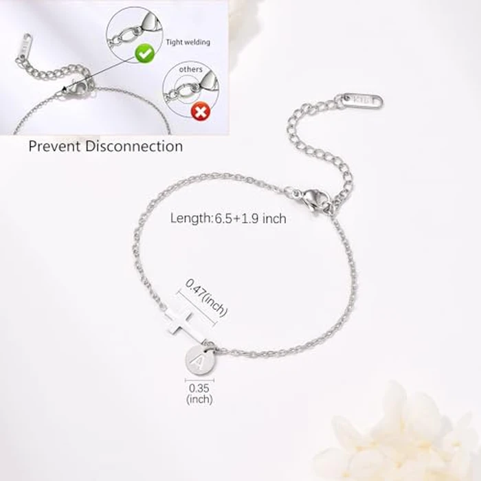 JUTOLOKA 18K Gold Plated Cross Bracelet for Women | Cute Small Cross Bracelets with Initial Charm (A-Z) | Christian Baptism, Easter, Birthday Gift for Her(SL,K) by JUTOLOKA - Image 3