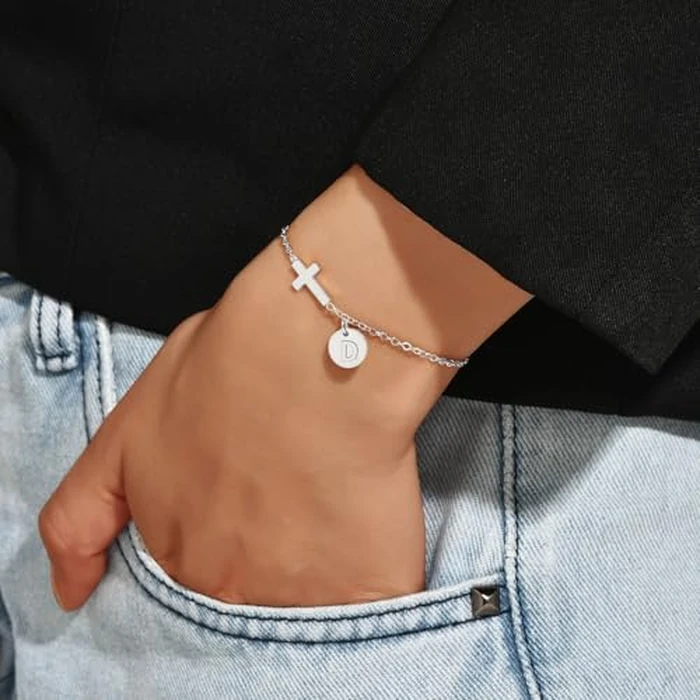 JUTOLOKA 18K Gold Plated Cross Bracelet for Women | Cute Small Cross Bracelets with Initial Charm (A-Z) | Christian Baptism, Easter, Birthday Gift for Her(SL,K) by JUTOLOKA - Image 5