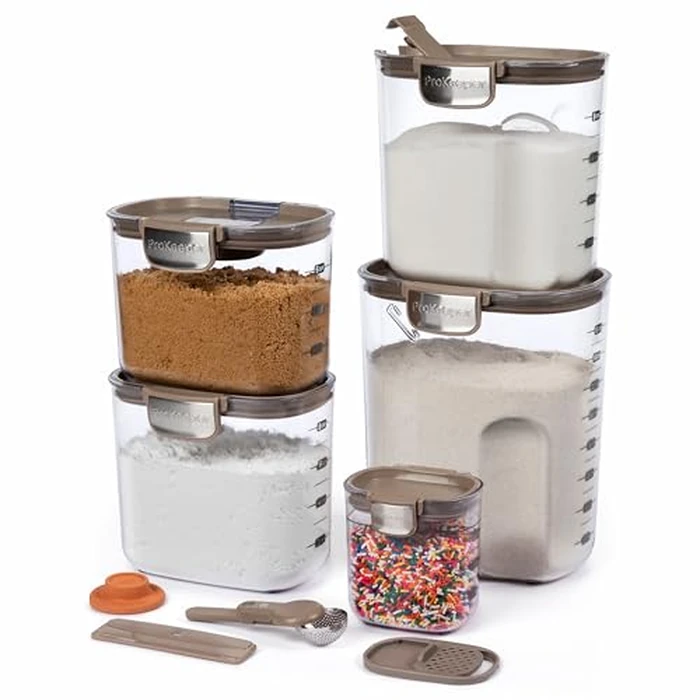 ProKeeper+ Airtight Food Storage Container Set - Clear Plastic Flour and Sugar Canister Set with Magnetic Accessories for Kitchen Organization (Taupe, 9-Piece) by ProKeeper - Used - Very Good condition