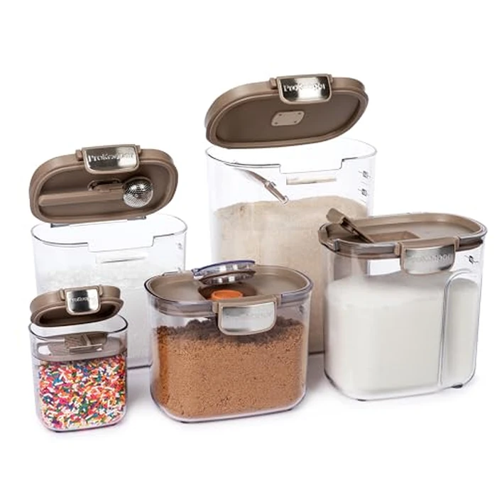 ProKeeper+ Airtight Food Storage Container Set - Clear Plastic Flour and Sugar Canister Set with Magnetic Accessories for Kitchen Organization (Taupe, 9-Piece) by ProKeeper - Image 2