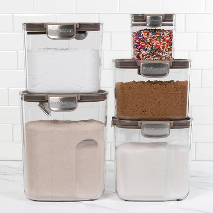 ProKeeper+ Airtight Food Storage Container Set - Clear Plastic Flour and Sugar Canister Set with Magnetic Accessories for Kitchen Organization (Taupe, 9-Piece) by ProKeeper - Image 3