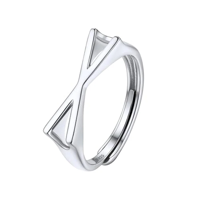 SILVERCUTE Initial Ring Sterling Silver Rings for Women,Alphabet A-Z Sideways Letter Ring,Adjustable S925 Silver Rings for Women 6-10 (X) by SILVERCUTE - Used - Like New condition - US$21.08