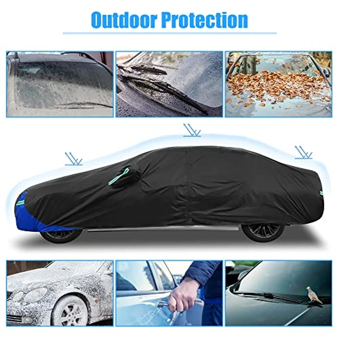 X AUTOHAUX 3L Car Cover Waterproof Snowproof All Weather for Car Outdoor Full Car Cover Rain Sun Protection Universal Fit for Sedan 178"-185" by X AUTOHAUX - Image 2