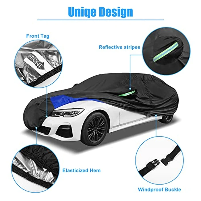 X AUTOHAUX 3L Car Cover Waterproof Snowproof All Weather for Car Outdoor Full Car Cover Rain Sun Protection Universal Fit for Sedan 178"-185" by X AUTOHAUX - Image 4