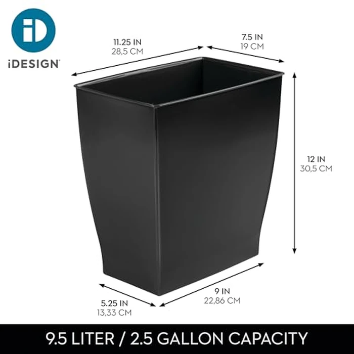 iDesign Small Plastic Bathroom Trash Can, Slim Rectangle Garbage Bin for Bedroom, Office, Dorm, Black by iDesign - Image 4