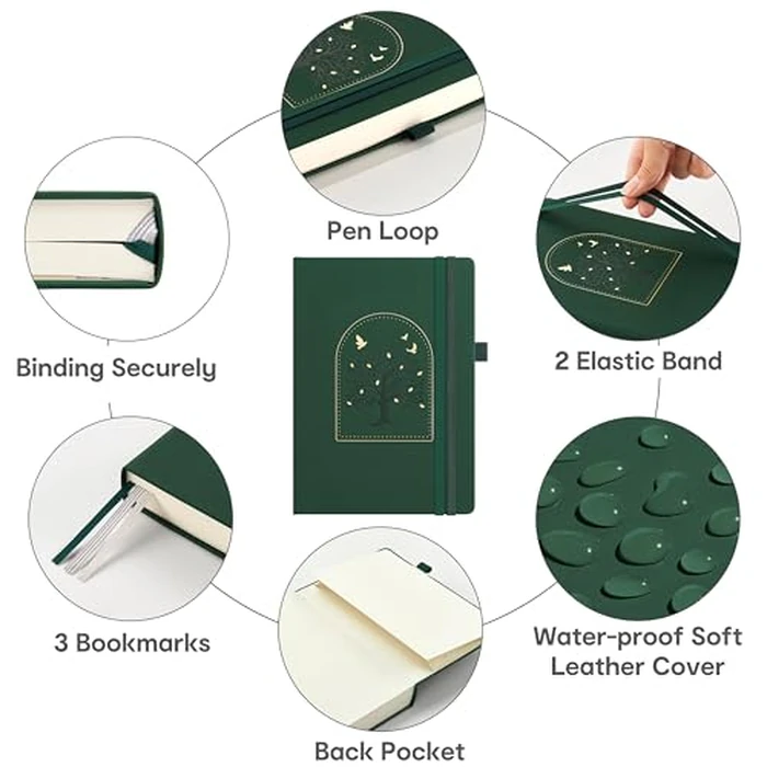 And Per Se A5 Lined Notebook - 365 Pages 100GSM Thick Paper, Hardcover LAY-FLAT Journal with Pocket, for Writing, Office, School, College Ruled Notebook (Dark Green) by &And Per Se - Image 3