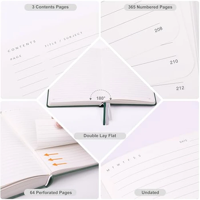 And Per Se A5 Lined Notebook - 365 Pages 100GSM Thick Paper, Hardcover LAY-FLAT Journal with Pocket, for Writing, Office, School, College Ruled Notebook (Dark Green) by &And Per Se - Image 4