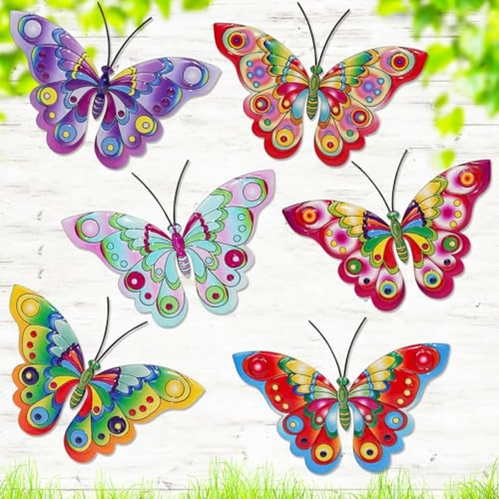 YOADEHOA 6Pcs Metal Butterfly Wall Decor, 3D Colorful Outdoor Fence Wall Art Decor, Hanging Wall Art Decoration for Garden Yard Living Room Bedroom Patio Balcon(Butterfly A) by YOADEHOA - Used - Very Good condition