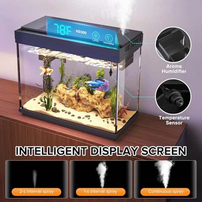 Vehipa Fish Tank 2.4 Gallon Aquarium with Heater, 3-in-1 Silent Pump with Filteration & Oxygenation & Circulation, 7-Color Timer Cycle Light, Temperature Display, Humidifier, HD Glass Fish Bowl by Vehipa - Image 6