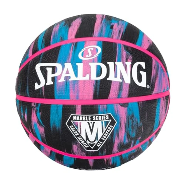 Spalding Marble Series Rubber Basketball, Size 6 (28.5-in), Black/Pink by Spalding - Used - Good condition