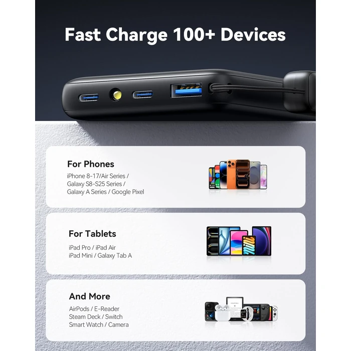 INIU Portable Charger, Smaller & Lighter 45W Fast Charging with Attached USB C Cable, Flight-Safe 10000mAh PD Power Bank Battery Pack, Travel Phone Powerbank for iPhone 17 16 15 Samsung S25 Google etc by INIU - Image 6