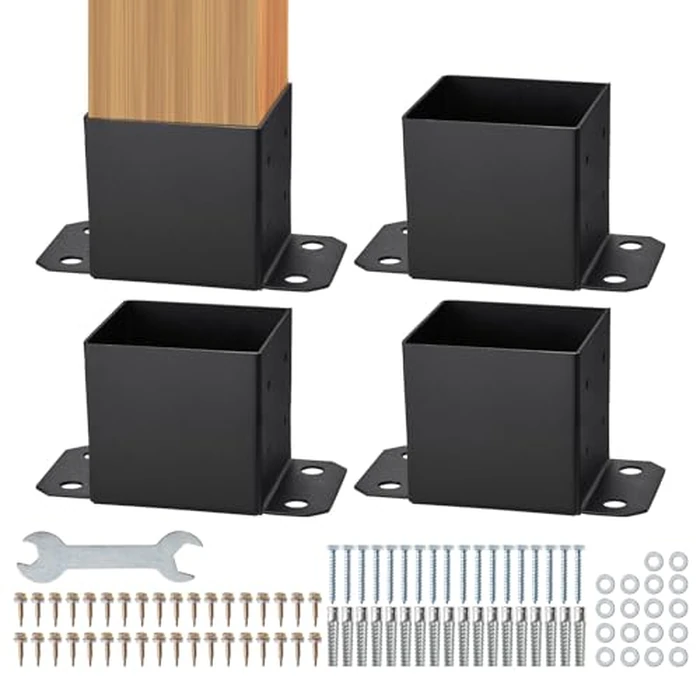VEVOR 6x6 Post Base, 4 Pack, 5.6"x5.6" Inner Size, Heavy Duty Powder-Coated Matte Black Post Anchor Bracket for Wood Posts, Pavilion Deck Railing Support by VEVOR - Image 1