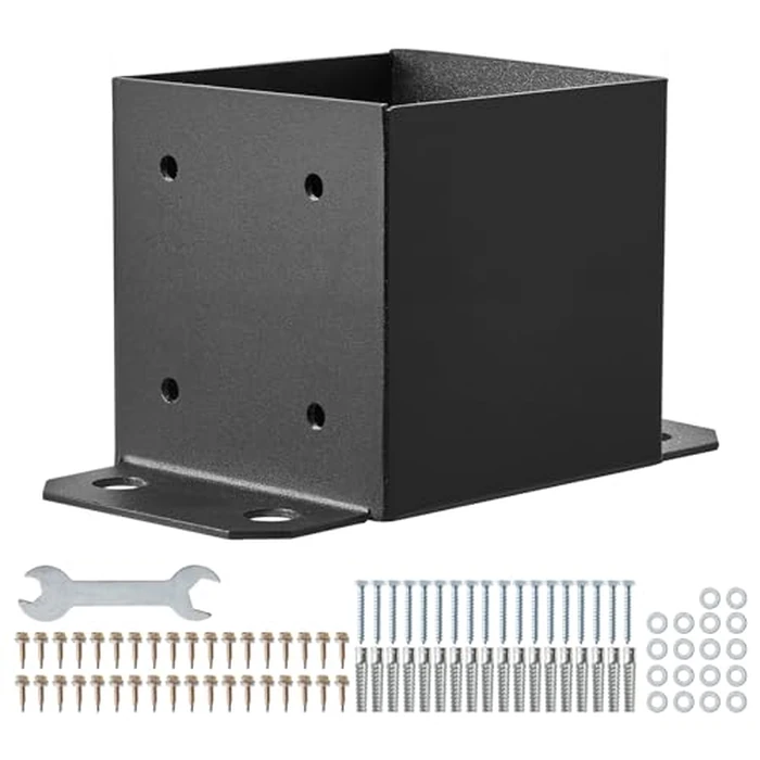 VEVOR 6x6 Post Base, 4 Pack, 5.6"x5.6" Inner Size, Heavy Duty Powder-Coated Matte Black Post Anchor Bracket for Wood Posts, Pavilion Deck Railing Support by VEVOR - Image 9