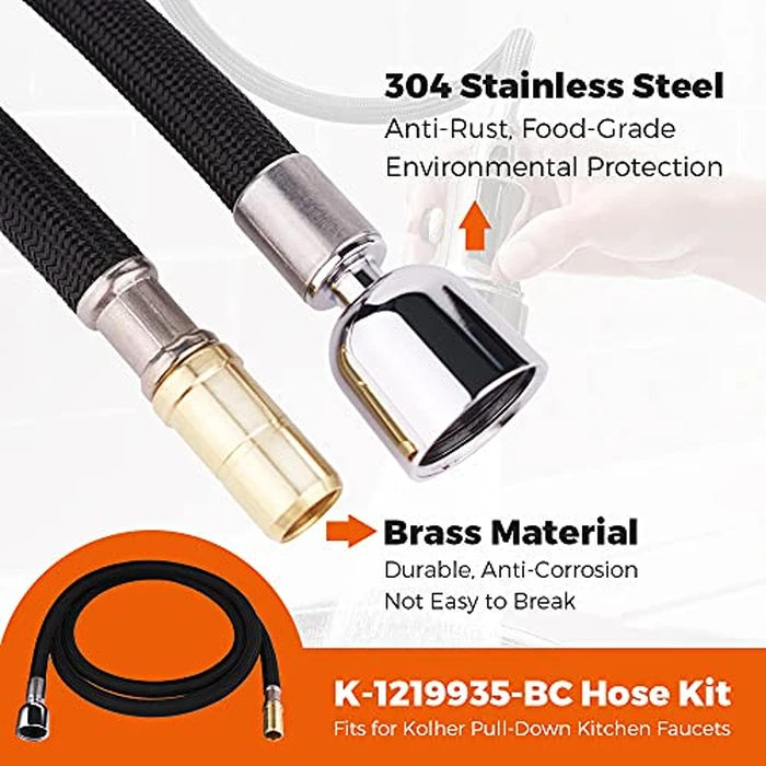 K-1219935-BC Hose Kit for Kohler Pull-Down Kitchen Faucet, 67-Inch Bright Chrome Finish Kohler Pull-Out Kitchen Faucet Hose Replacemnet Part K-1304674-BC by Grandiance - Image 4