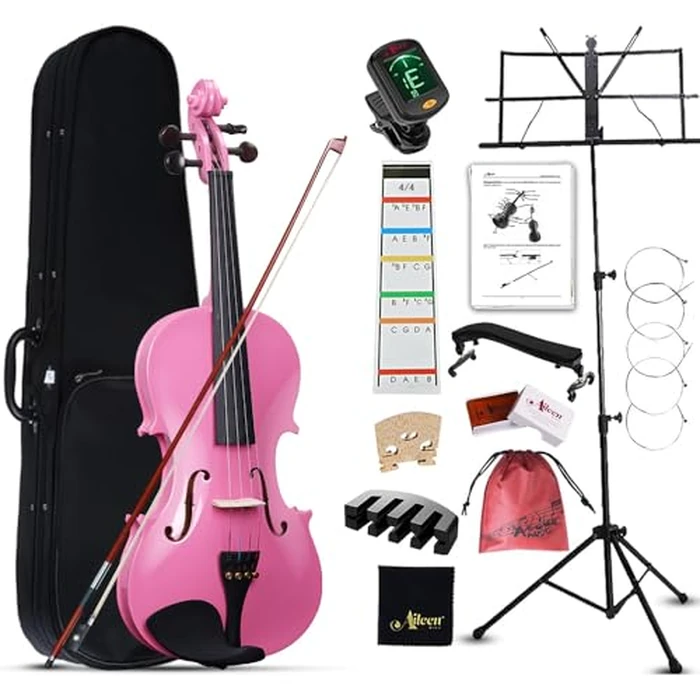 Aileen Violin 4/4 Full Size for Adults Beginners, Pink Fiddle Starter Kit for Students Age 12+, including Music Stand, Unique New Fingerboard Sticker, Mute by Aileen Music - Used - Very Good condition