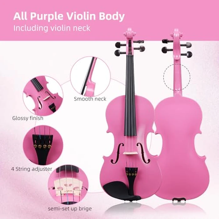 Aileen Violin 4/4 Full Size for Adults Beginners, Pink Fiddle Starter Kit for Students Age 12+, including Music Stand, Unique New Fingerboard Sticker, Mute by Aileen Music - Image 3