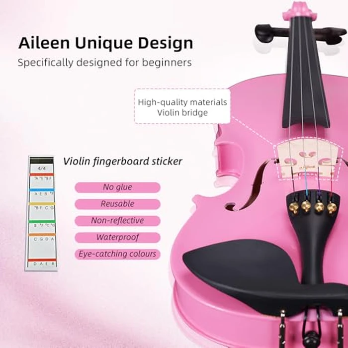 Aileen Violin 4/4 Full Size for Adults Beginners, Pink Fiddle Starter Kit for Students Age 12+, including Music Stand, Unique New Fingerboard Sticker, Mute by Aileen Music - Image 5