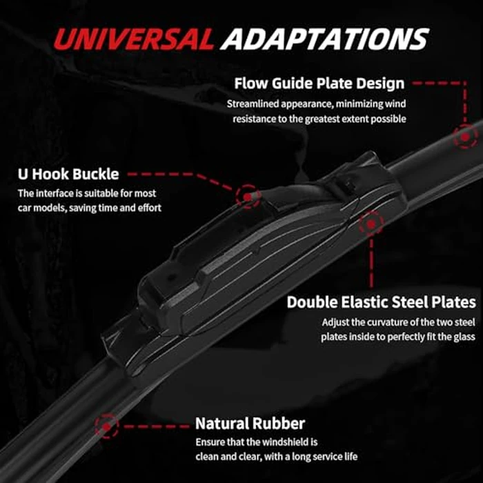 OTUAYAUTO Premium Windshield Wiper Blades - Replacement for Acura MDX 2014-2020 - Precision Fit, All-Weather Performance, Front and Rear Wiper Blades, J/U Hook - 26"+20"+14" (Pack of 3) by OTUAYAUTO - Image 3